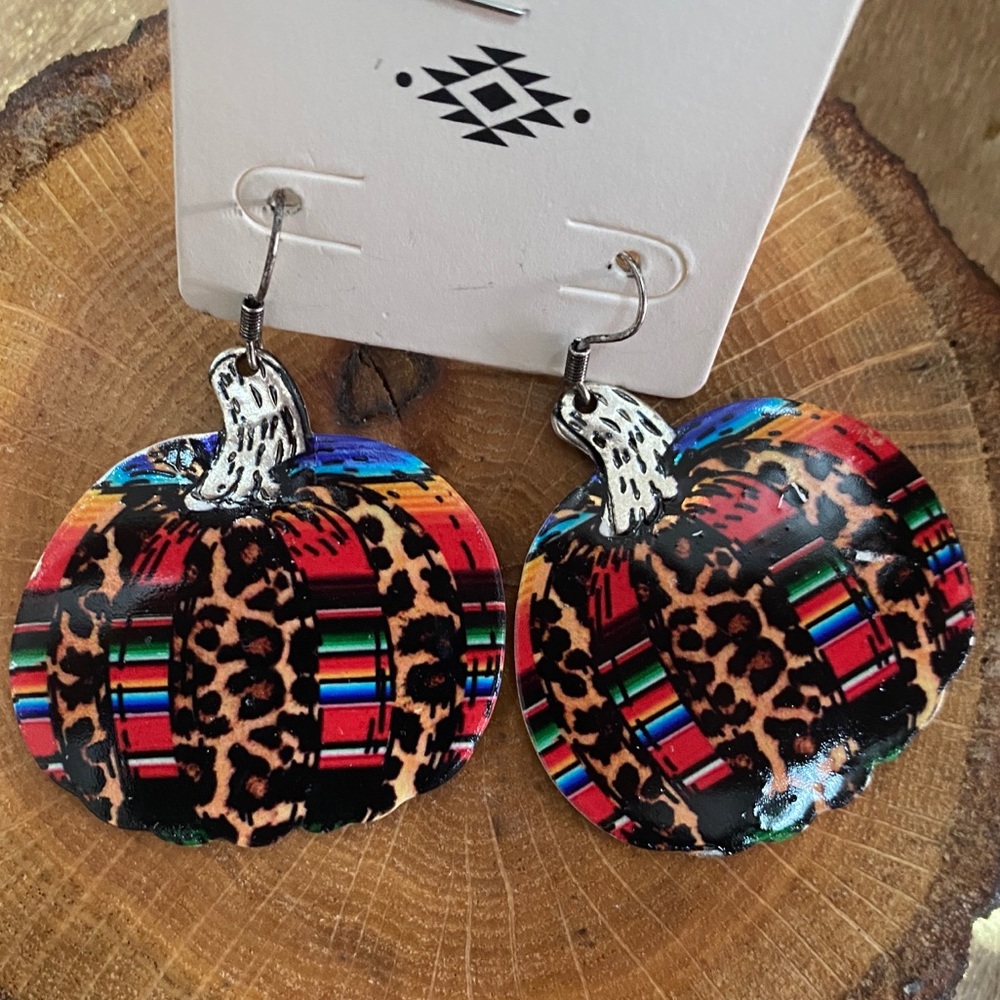 Leopard Serape Pumpkin Earrings